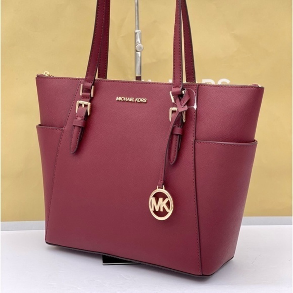 Michael Kors Large Charlotte Tote Shoulder Bag Dark Cherry